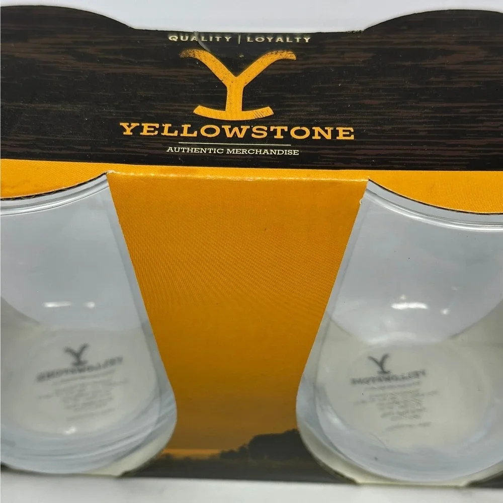 Yellowstone Dutton Ranch Tear Drop Glass Set of 2 20oz Stemless Etched Horse Y